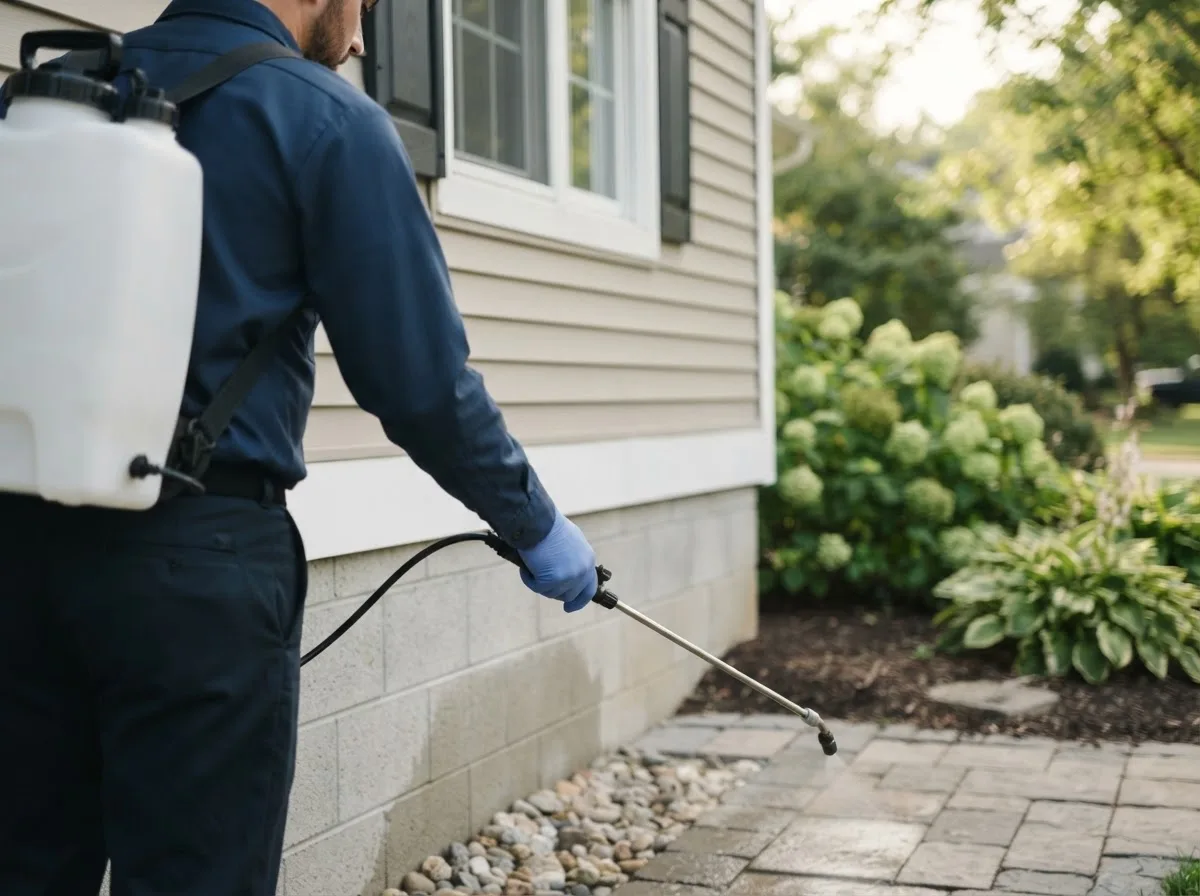 Pest control technician inspecting a home in Fairview, NC